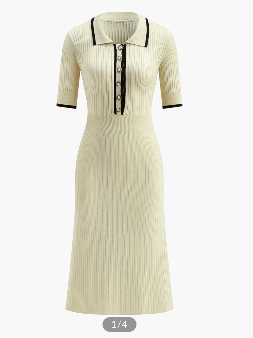 Commense Cream Knit Polo Midi Dress with Black Trim